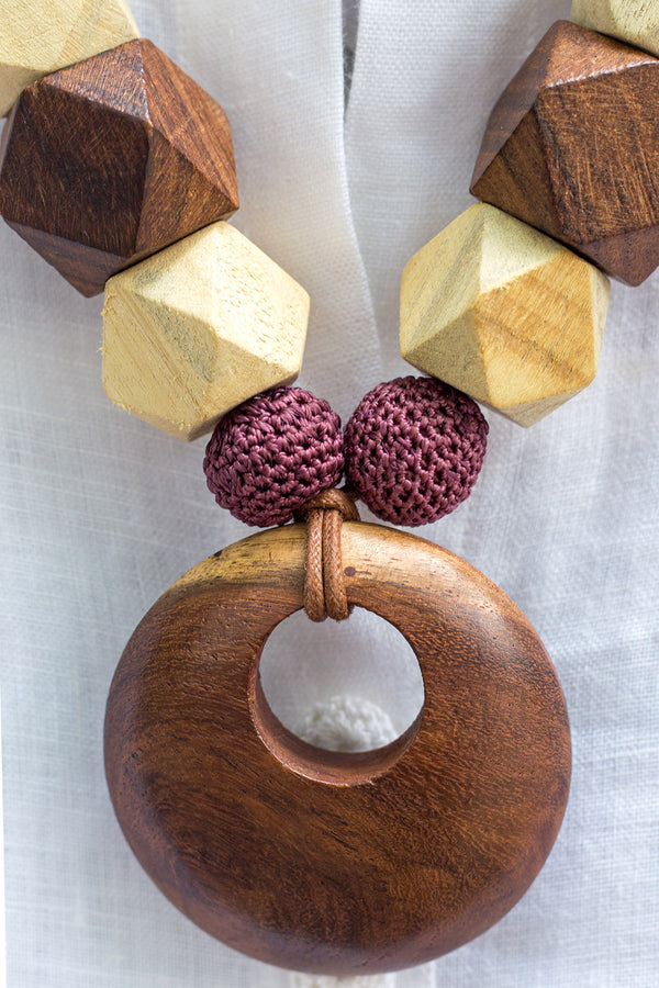 Cassia Wooden Ring Beaded Necklace - Yell With Us