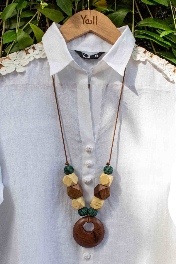 Cassia Wooden Ring Beaded Necklace - Yell With Us