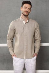 Mandarin Collar Linen Shirt - Yell With Us