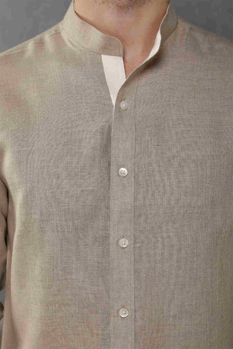 Mandarin Collar Linen Shirt - Yell With Us