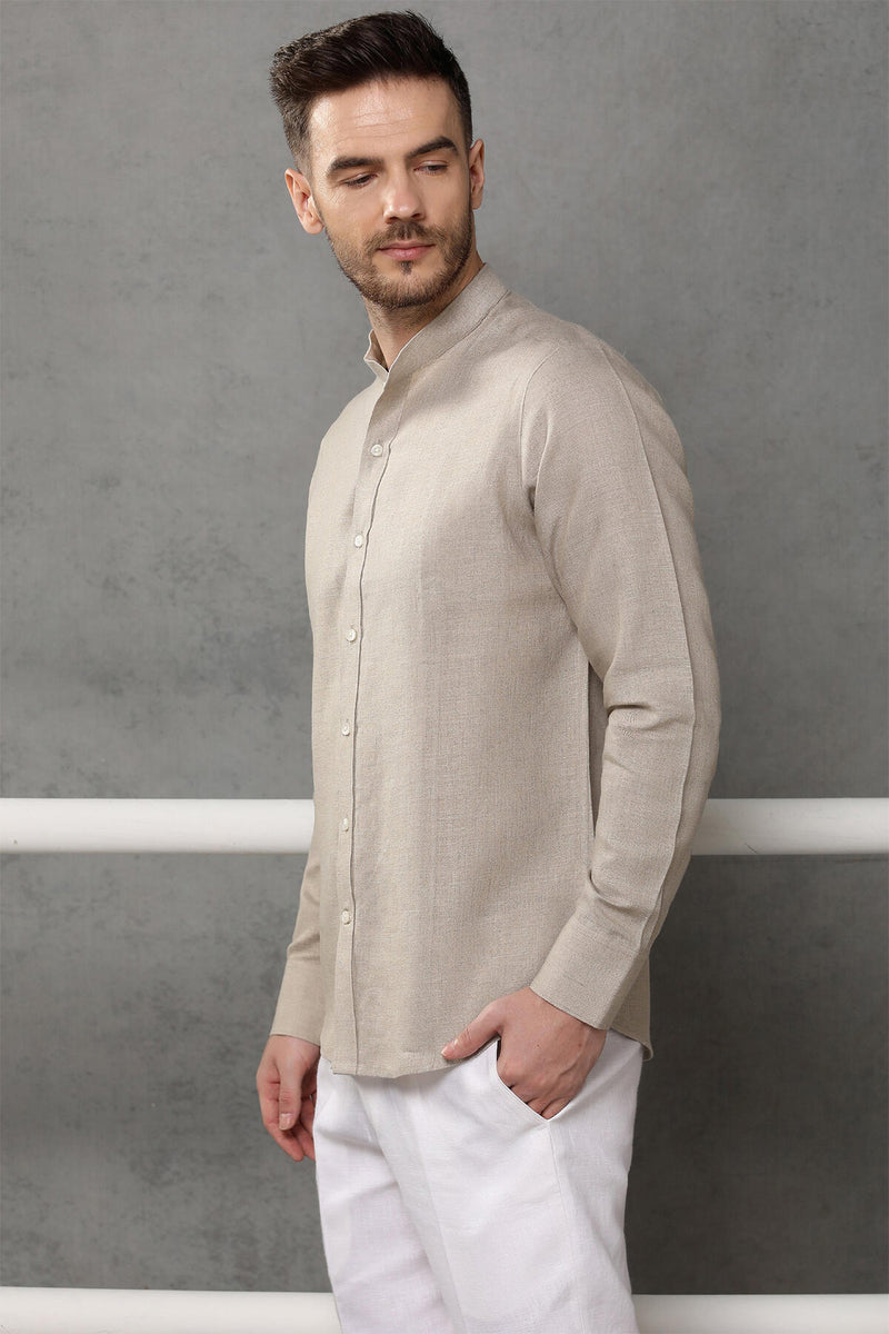 Mandarin Collar Linen Shirt - Yell With Us