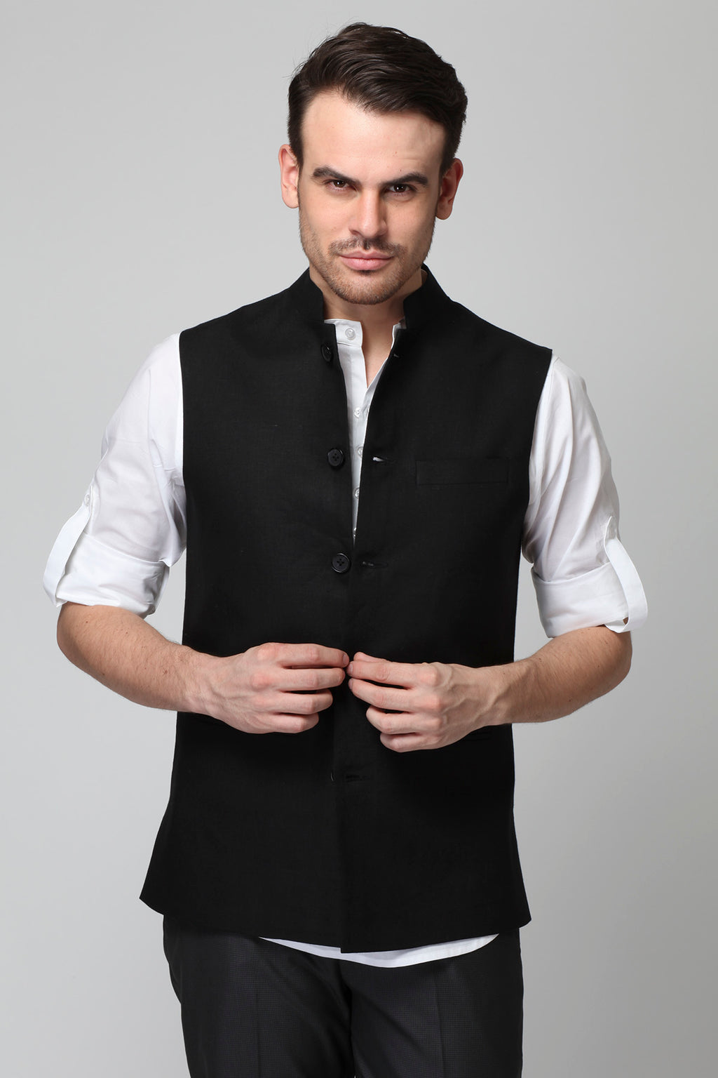 Black nehru outlet jacket with trousers